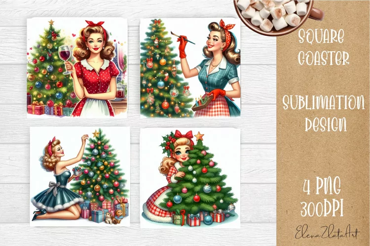 Housewives Christmas Sublimation| pin up girl Square Coaster