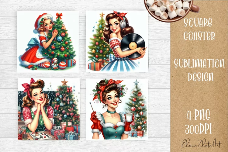 Housewives Christmas Sublimation| pin up girl Square Coaster