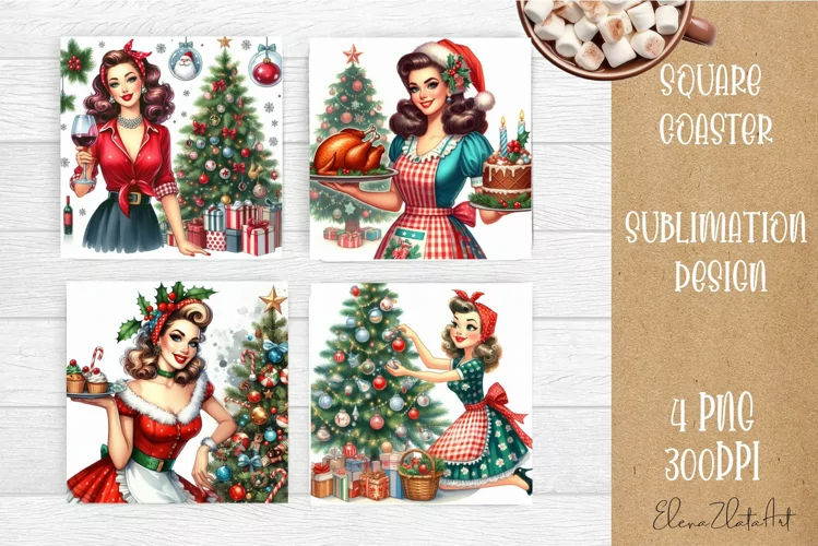 Housewives Christmas Sublimation| pin up girl Square Coaster