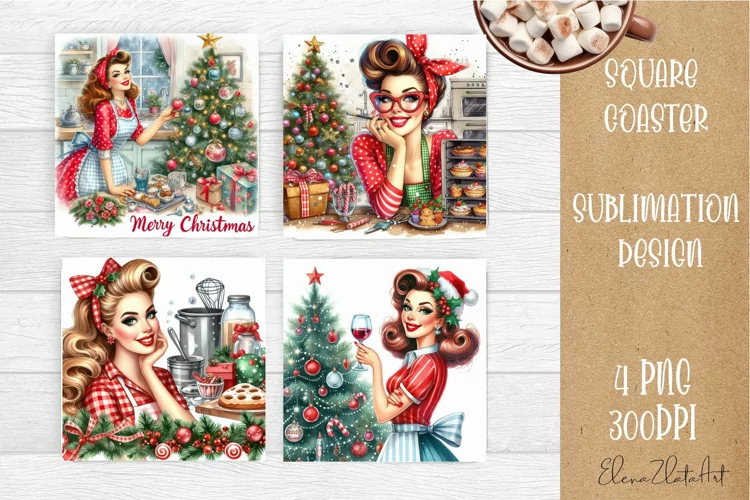 Housewives Christmas Sublimation| pin up girl Square Coaster