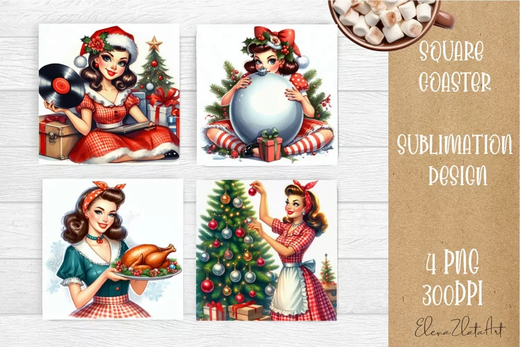 Housewives Christmas Sublimation| pin up girl Square Coaster