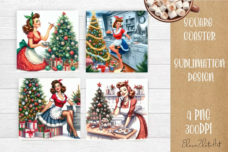 Housewives Christmas Sublimation| pin up girl Square Coaster