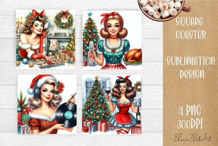 Housewives Christmas Sublimation| pin up girl Square Coaster