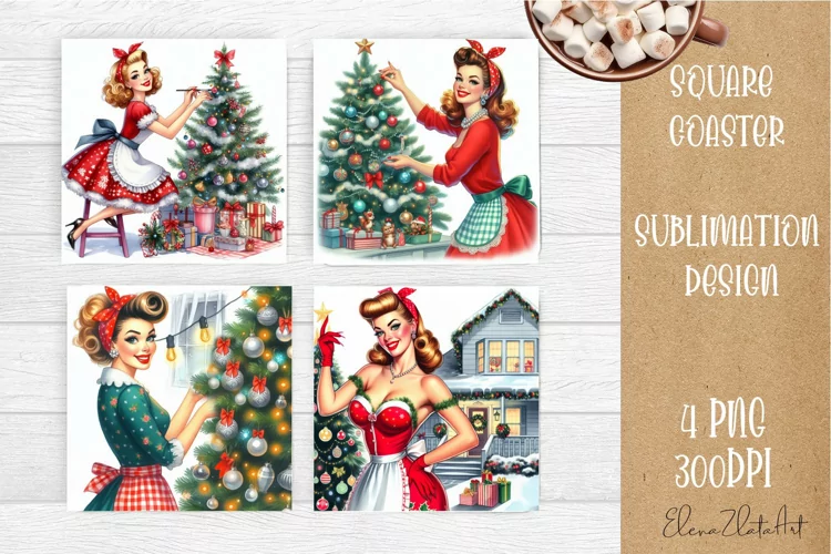 Housewives Christmas Sublimation| pin up girl Square Coaster