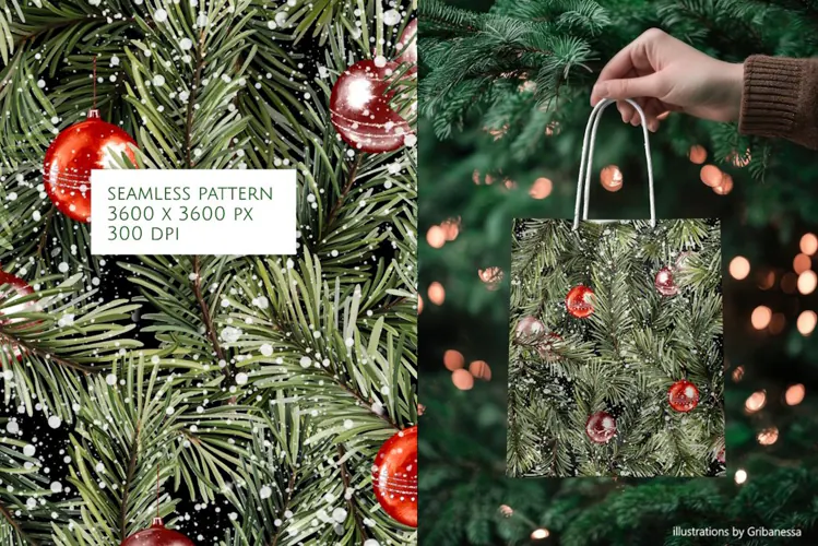 Christmas Pine Branch Seamless Pattern