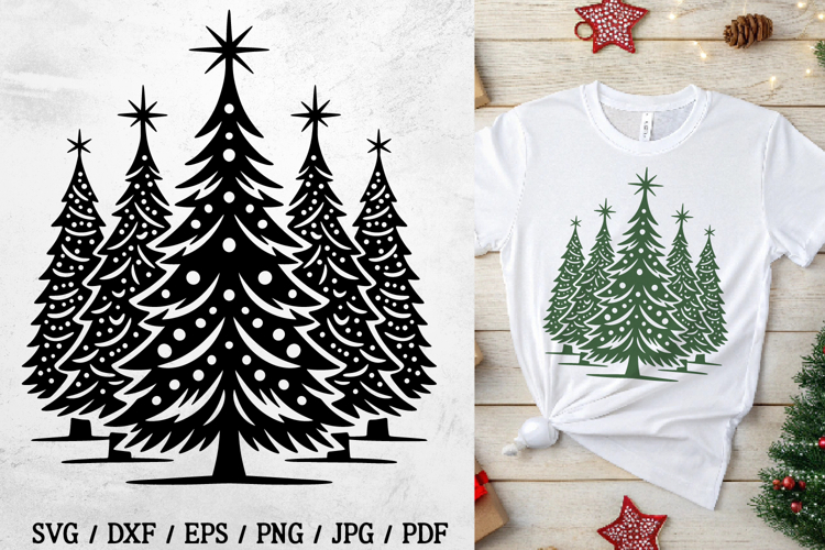 Christmas Pine Tree SVG, Forest Group Holiday Cutting File