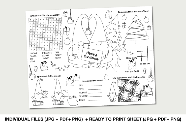 Christmas Gnome Activity Placemat | Printable Holiday Games