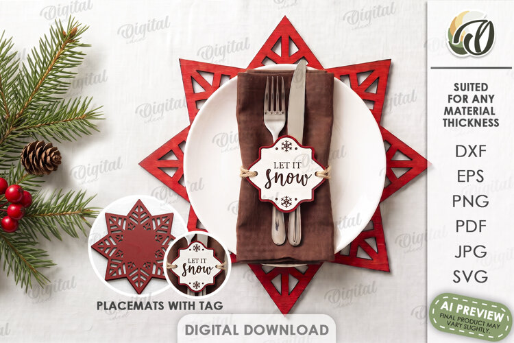 Christmas Placemat with Napkin Tag Laser Cut. Christmas SVG example image 1