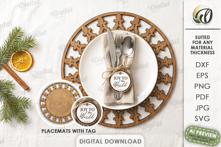 Christmas Placemat with Napkin Tag Laser Cut. Christmas SVG
