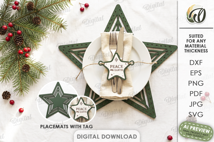 Christmas Placemat with Napkin Tag Laser Cut. Christmas SVG