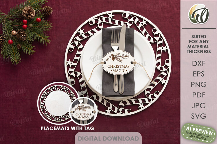 Christmas Placemat with Napkin Tag Laser Cut. Christmas SVG example image 1