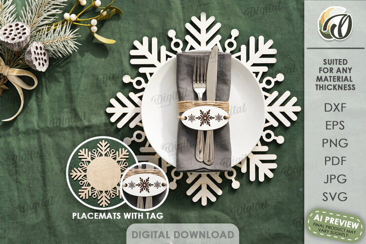 Christmas Placemat with Napkin Tag Laser Cut. Christmas SVG example image 1