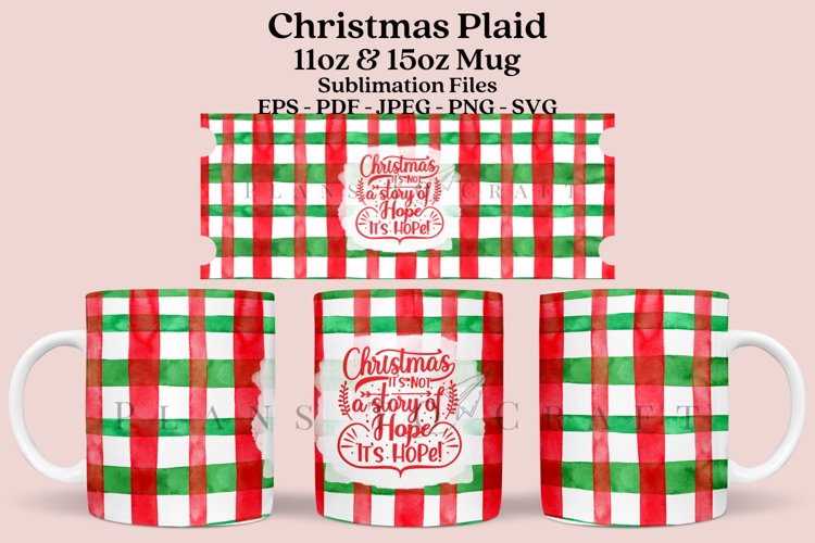 Christmas Plaid Mug Sublimation Wrap SVG