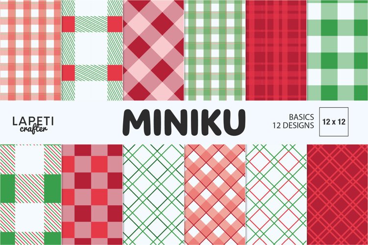 Christmas plaid digital papers in coordinated red, green, pink and white seasonal colors.
