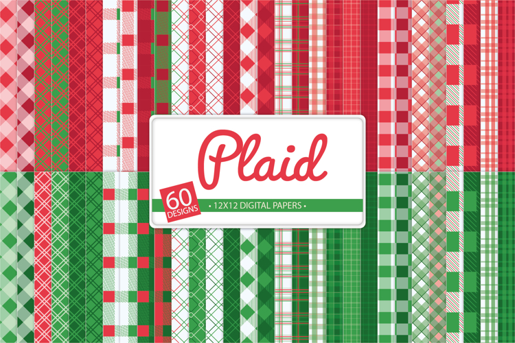 Christmas Plaid Digital Paper Bundle, 60 Red Green Patterns