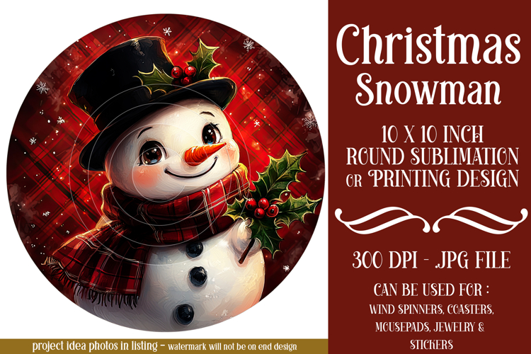 Christmas Wind Spinner, Christmas Snowman Round Image, r1