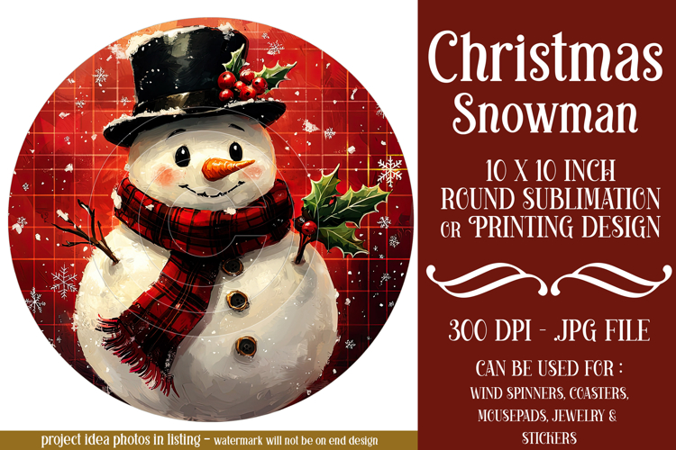 Christmas Wind Spinner, Christmas Snowman Round Image, r2