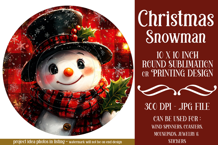Christmas Wind Spinner, Christmas Snowman Round Image, r4