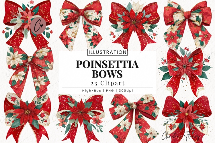 Poinsettia Bows Clipart Bundle
