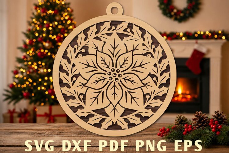 Christmas Poinsettia Laser Cut SVG example image 1