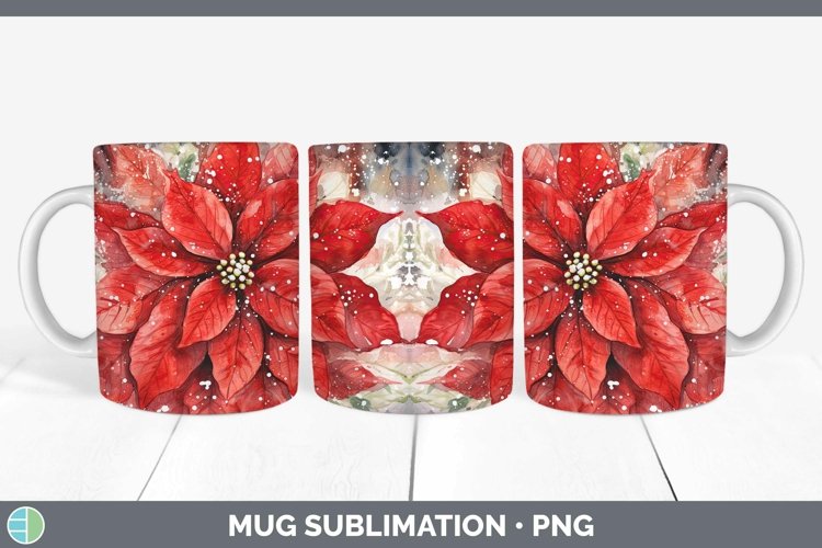 Christmas Poinsettia Mug Wrap | Sublimation Coffee Cup Desig
