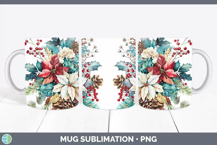 Christmas Poinsettia Mug Wrap Sublimation Coffee Cup Designs
