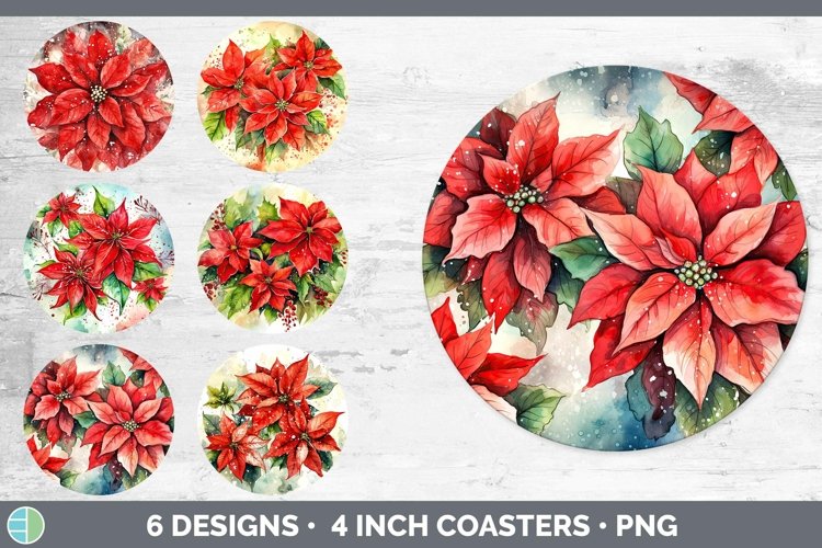 Bundle of six Watercolor Christmas Round Coaster designs.
