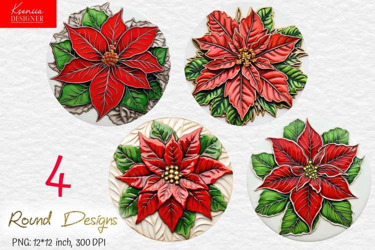 3d Christmas Red Poinsettia|Round Shape Christmas Design