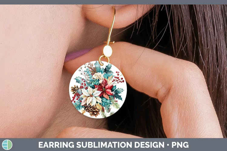 Christmas Poinsettia Round Earrings Sublimation Earrings Des