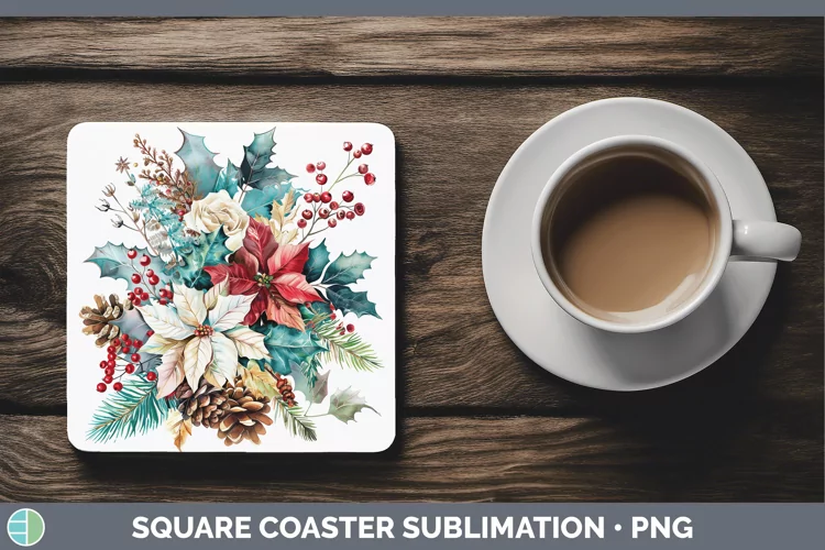 Christmas Poinsettia Square Coaster Sublimation Coaster Desi