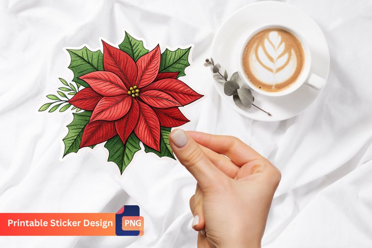 Christmas Poinsettia Sticker, Christmas Botanical Decals