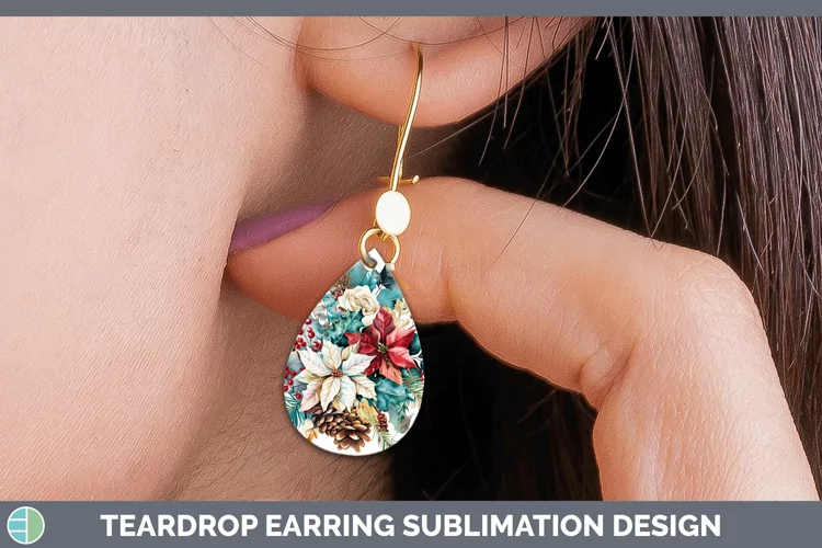 Christmas Poinsettia Teardrop Earrings Sublimation Earrings