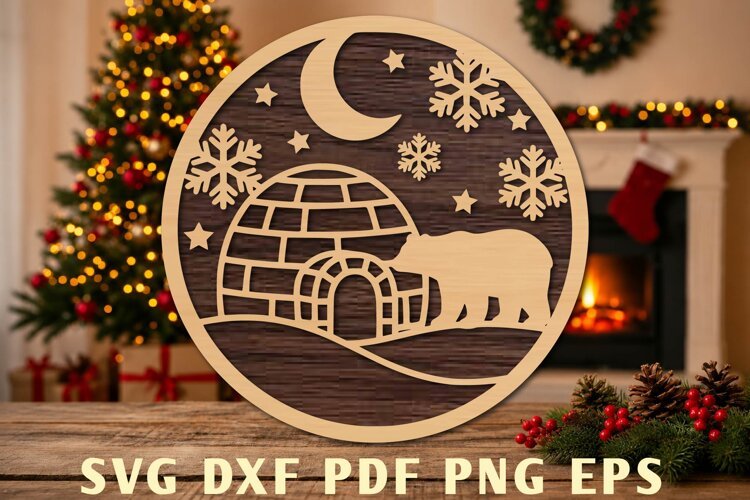 Christmas Polar Bear Igloo Laser Cut SVG example image 1