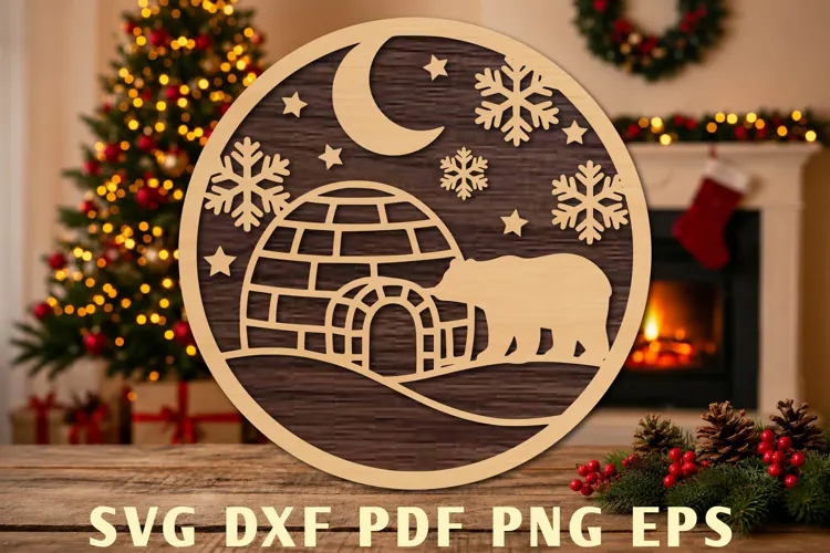 Christmas Polar Bear Igloo Laser Cut SVG