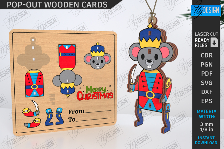 Christmas Pop-Out Card Laser Cut|3D Xmas Ornament SVG| Rat
