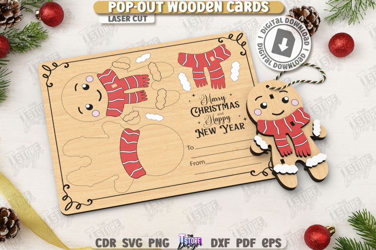Christmas Pop-Out Card Laser Cut|Xmas Ornament|Holidays SVG