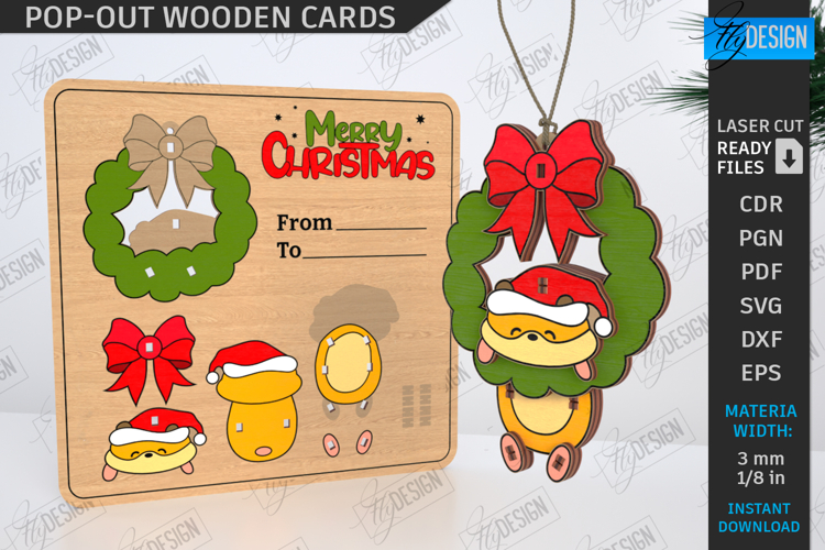 Christmas Pop-Out Card Laser Cut| 3D Xmas Ornament |Hamster