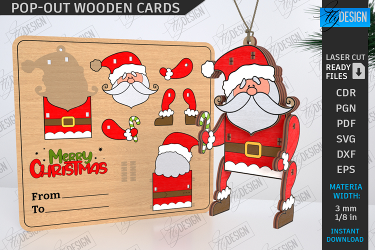 Christmas Pop-Out Card Laser Cut|3D Xmas Ornament SVG| Santa