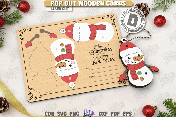 Christmas Pop-Out Card Laser Cut|Xmas Ornament|Holidays SVG