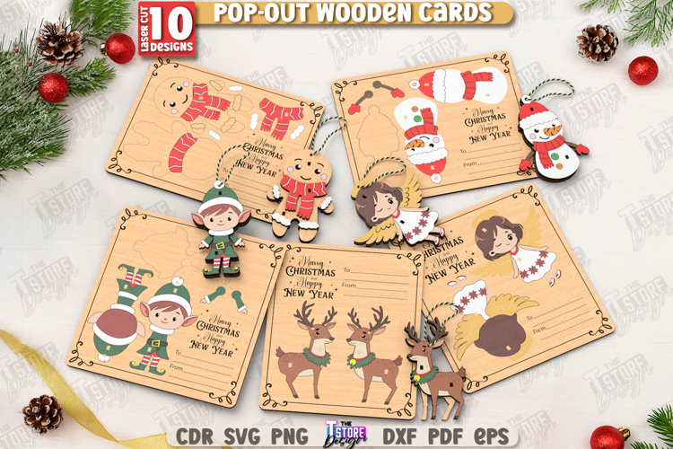 Christmas Pop-Out Cards Laser Cut Bundle | New Years Cards