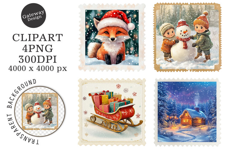 Christmas Postage Stamp clipart example image 1