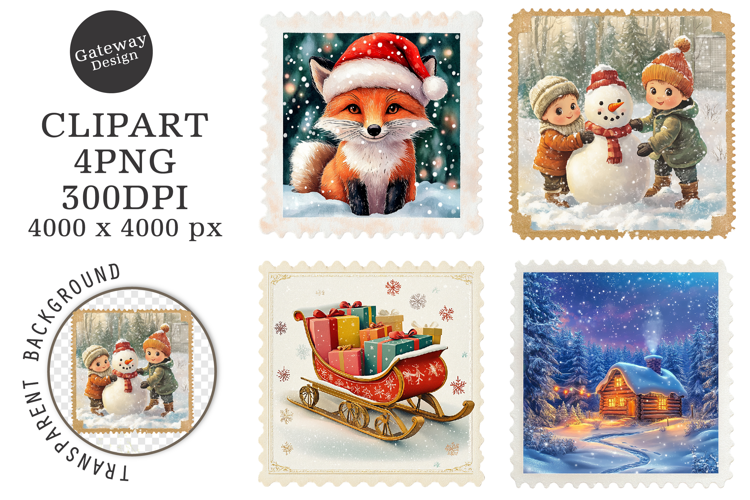 Christmas Postage Stamp clipart