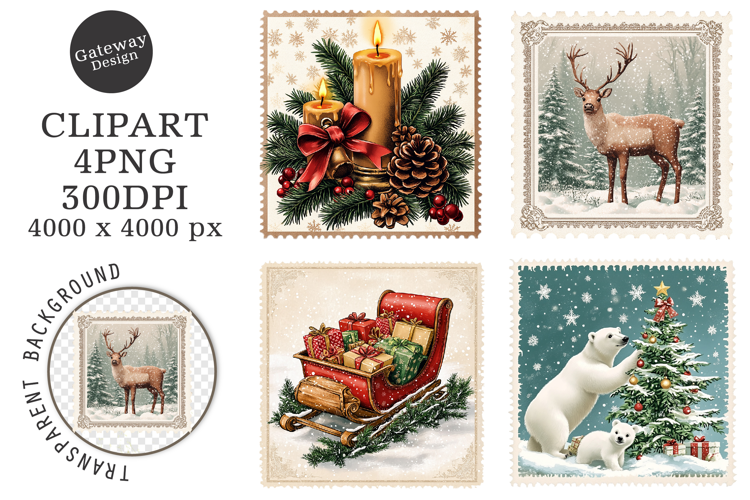 Christmas Postage Stamp clipart