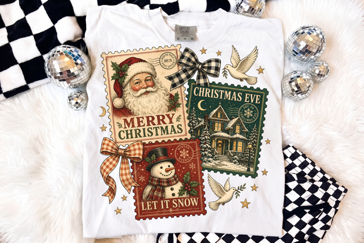 Christmas Postage Stamp PNG, Vintage Holiday Sublimation