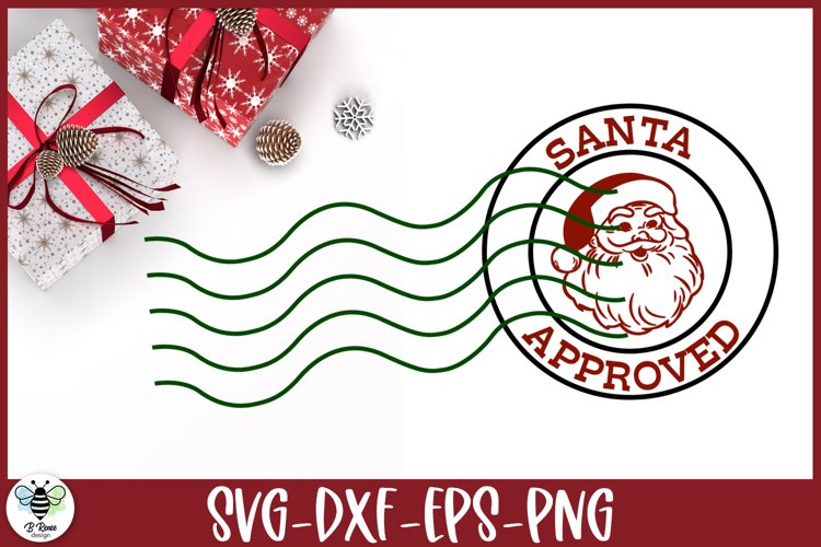 Santa approved mail stamp SVG being shown on a white background