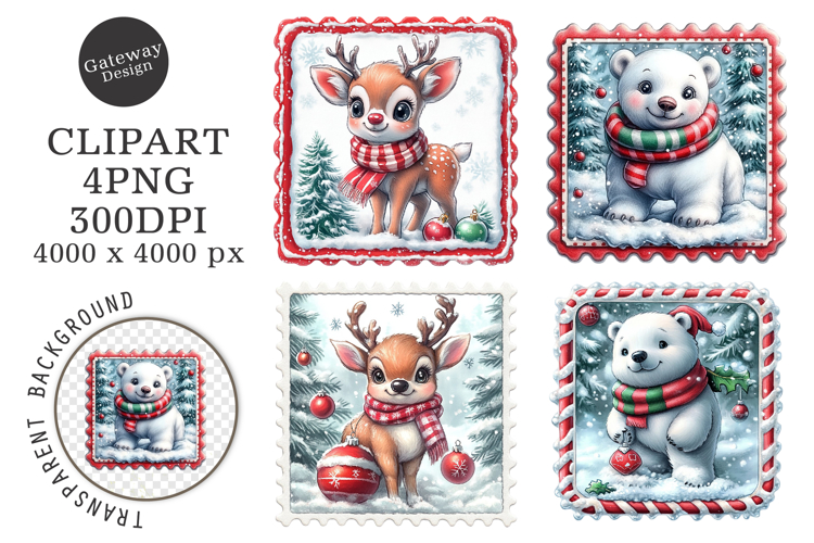 Christmas Postage Stamps Clipart