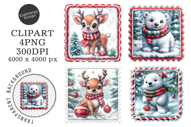 Christmas Postage Stamps Clipart