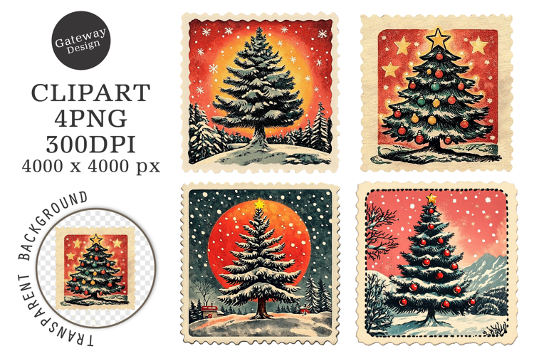 Christmas Postage Stamps Clipart