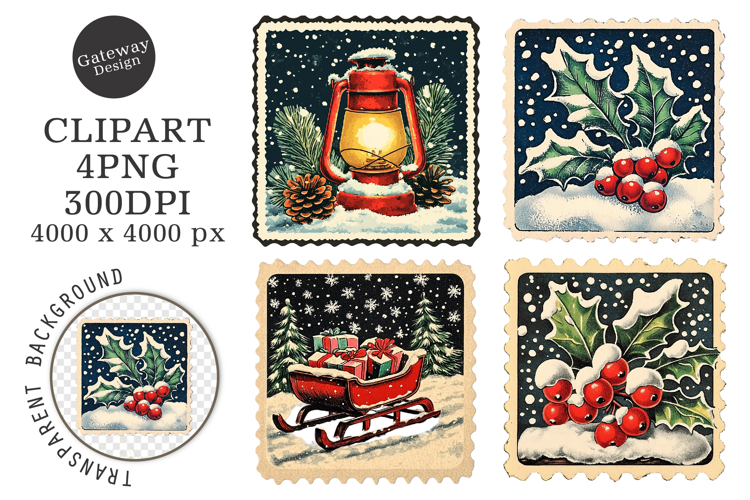 Christmas Postage Stamps Clipart