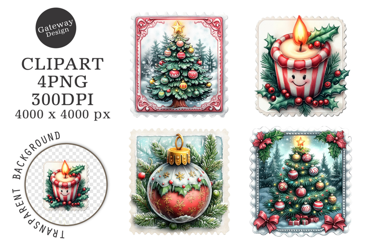 Christmas Postage Stamps Clipart